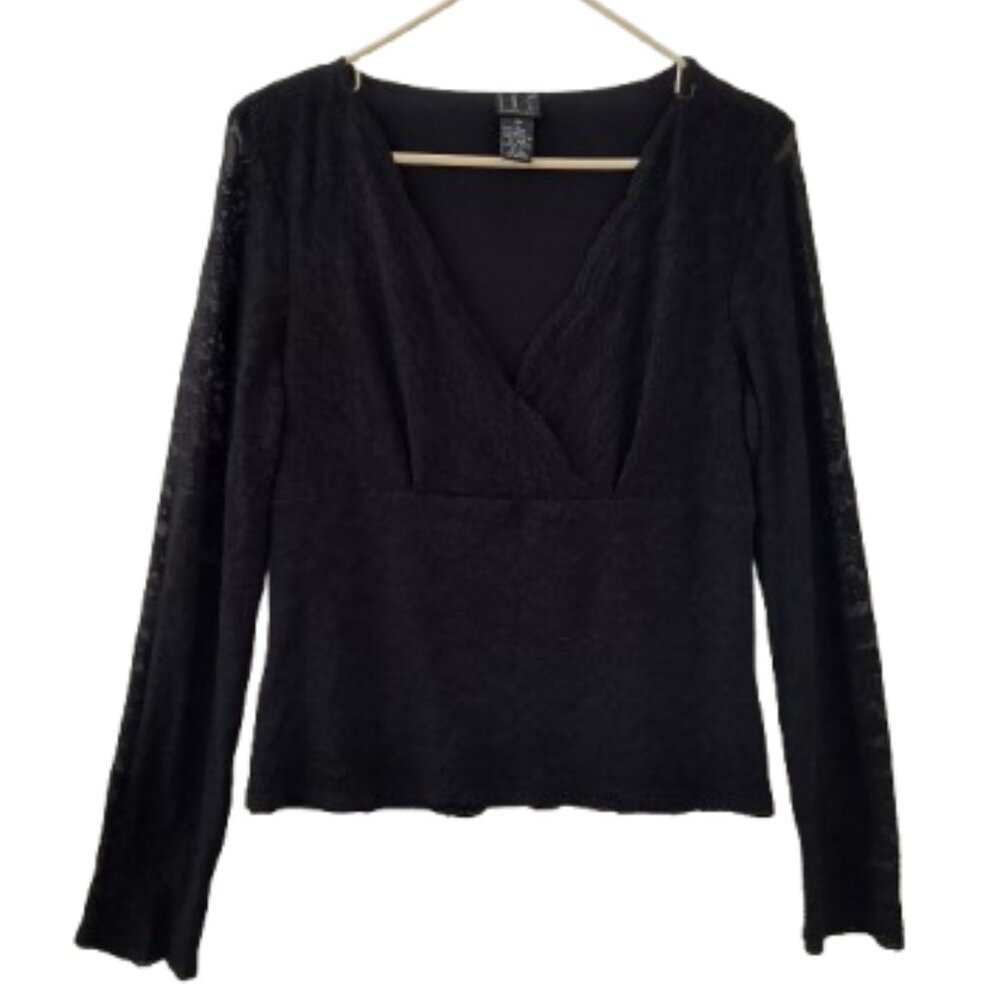 Vintage Y2K INC Black Lace Whimsigoth Long-Sleeve Top - Women's Large